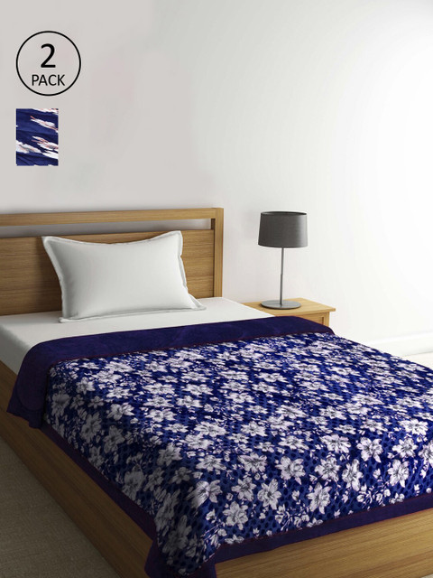 

KLOTTHE Navy Blue & White Set of 2 Floral Heavy Winter Single Bed Quilt
