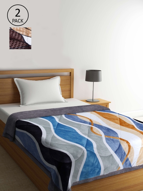 

KLOTTHE Multi-coloured Set of 2 1000 GSM Single Heavy Winter Bed Quilt