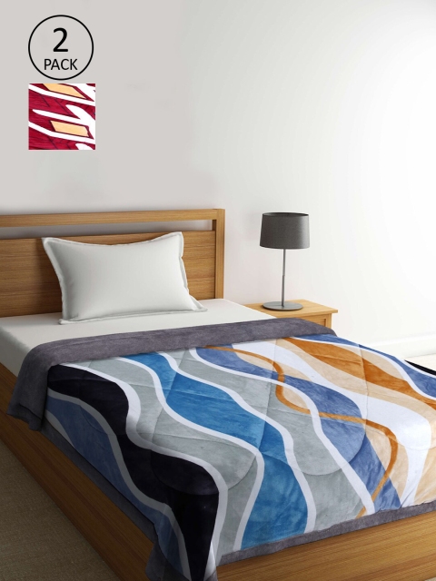 

KLOTTHE Blue & Red Set of 2 Geometric Heavy Winter Single Bed Quilt