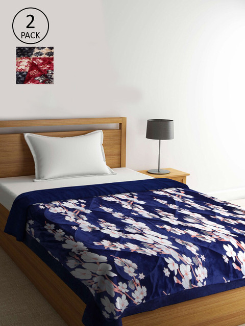 

KLOTTHE Set Of 2 Multi Color Floral Heavy Winter 1000 GSM Single Bed Quilt