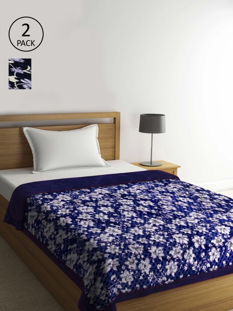 

KLOTTHE Blue & White Set of 2 Floral Printed Heavy Winter Single Bed Quilt