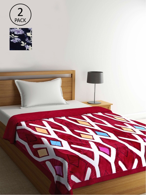 

KLOTTHE Navy Blue & Red Set of 2 Geometric Heavy Winter Single Bed Quilt Blanket