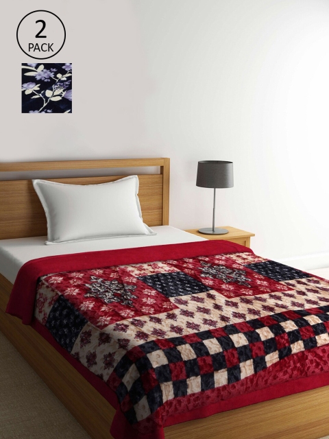 

KLOTTHE Multi-coloured Set of 2 1000 GSM Single Floral Heavy Winter Bed Quilt