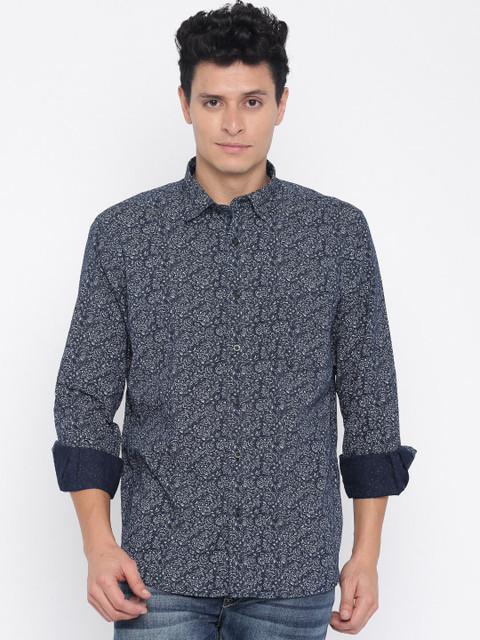 

ColorPlus Men Navy Tailored Fit Printed Casual Shirt, Navy blue