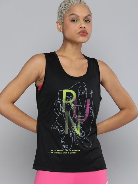 

HRX By Hrithik Roshan Running Women JET BLACK Rapid-Dry Typography Tshirts