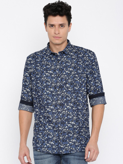 

ColorPlus Men Navy Tailored Fit Printed Casual Shirt, Navy blue