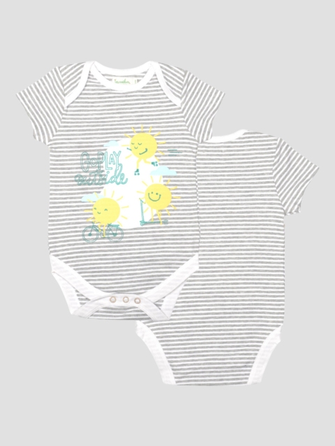 

Greendeer Infant Kids Set of 2 Grey & White Organic Half Bodysuit