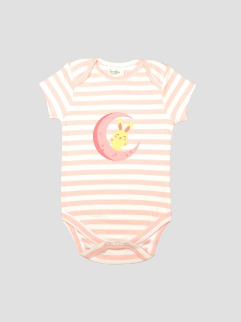 

Greendeer Infant Kids Peach-Coloured & White Striped Organic Cotton Bodysuit