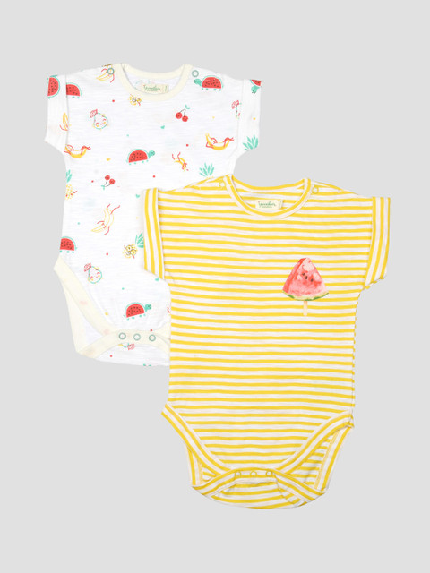 

Greendeer Infants Kids Set Of 2 Printed Pure Organic Cotton Bodysuit, Yellow