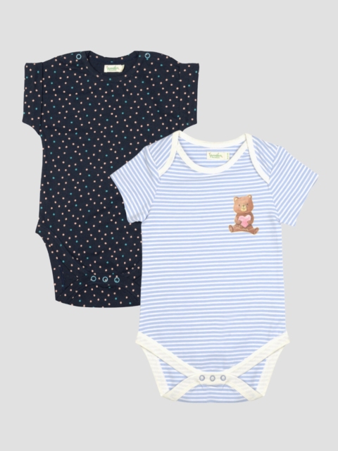 

Greendeer Infants Kids Set Of 2 Printed Pure Organic Cotton Bodysuit, Navy blue