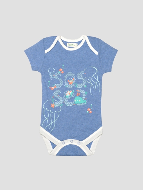 

Greendeer Infants Kids Blue & White Printed Pure Organic Cotton Bodysuit