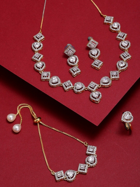 

ZENEME Gold-Plated & White Stone Studded Jewellery Set