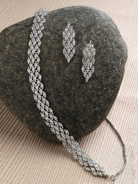 

ZENEME Silver-Plated & White AD Studded Jewellery Set