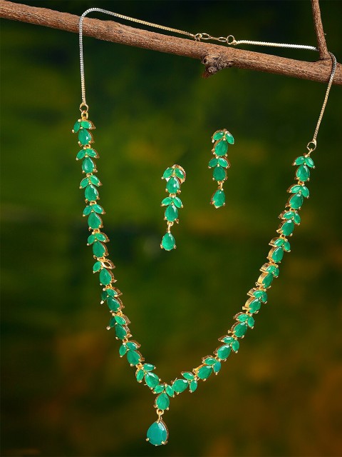 

ZENEME Gold-Plated Green AD-Studded Jewellery Set