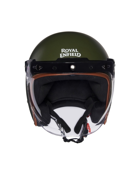 

Royal Enfield Unisex Green Solid Jet Helmet with Visor