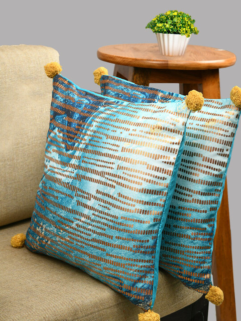 

TEX N CRAFT Pack Of 2 Blue Geometric Square Cushion cover
