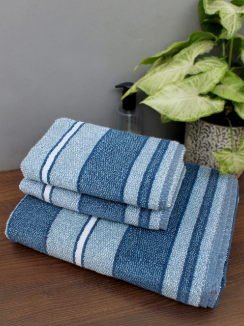 

AVI Living Set of 3 Blue 500 GSM Pure Cotton Bath Towels & Hand Towels