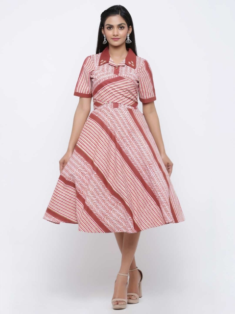 

Tistabene Brown & White Striped Shirt Cotton Midi Dress