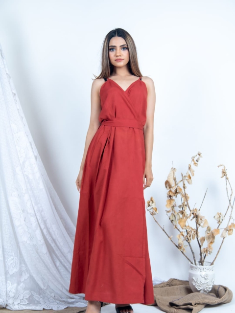 

Tistabene Red Solid Wrap Maxi Dress with Te-Up