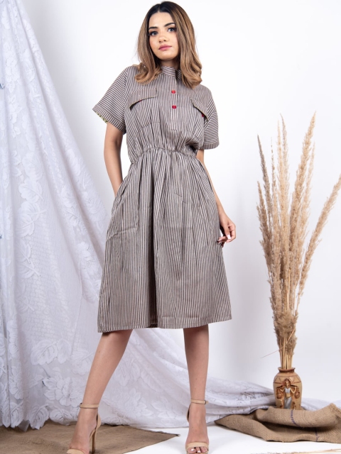 

Tistabene Brown & Grey Striped Cotton Fit & Flare Dress