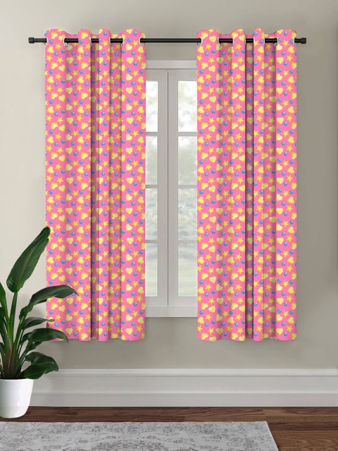 

HOUZZCODE Pink Printed Black Out Single Window Curtain