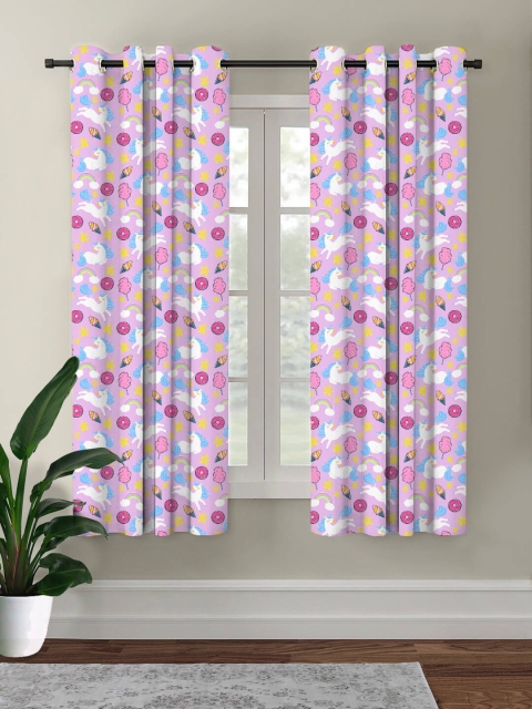 

HOUZZCODE Kids Purple & White Unicorn Printed Black Out Window Curtain