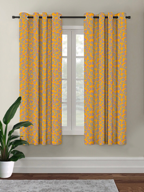 

HOUZZCODE Mustard & Purple Printed Black Out Window Curtain