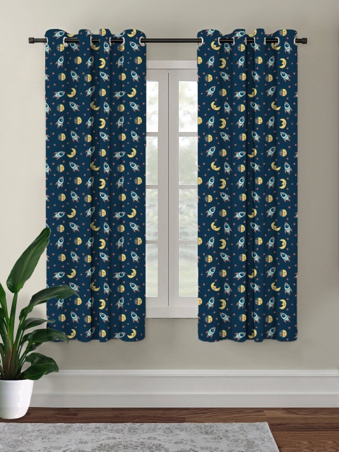 

HOUZZCODE Blue & Yellow Geometric Black Out Window Curtain