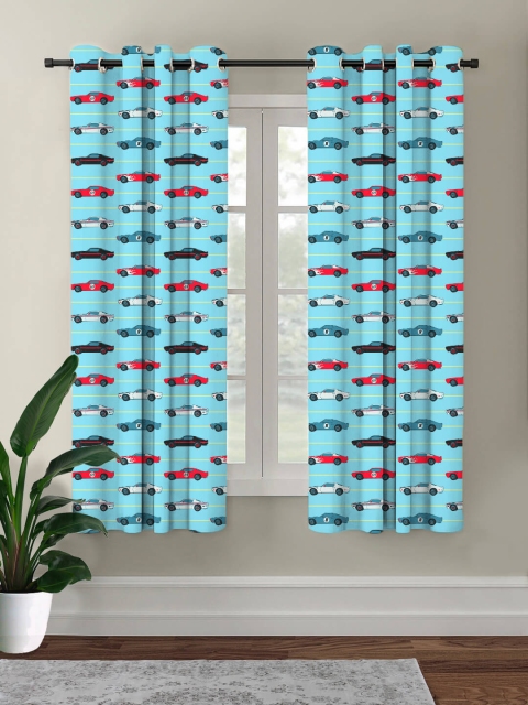 

HOUZZCODE Blue & Red Printed Black Out Window Curtain