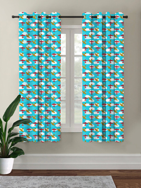

HOUZZCODE Blue Quirky Printed Black Out Single Window Curtain
