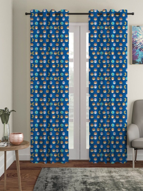 

HOUZZCODE Navy Blue Quirky Printed Black Out Single Door Curtain