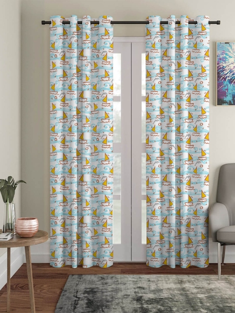 

HOUZZCODE Blue & White Printed Blackout Door Curtain