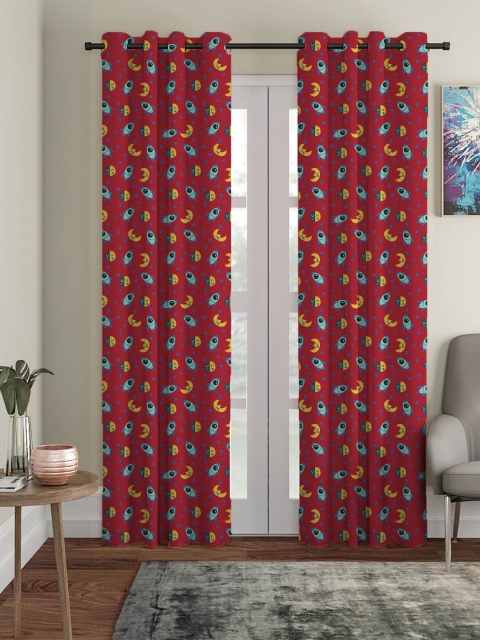 

HOUZZCODE Red Quirky Printed Black Out Single Door Curtain