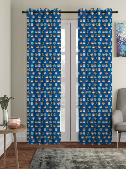 

HOUZZCODE Navy Blue & Yellow Set of 2 Black Out Door Curtain