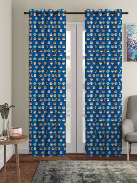 

HOUZZCODE Navy Blue & Brown Abstract Printed Black Out Long Door Curtain