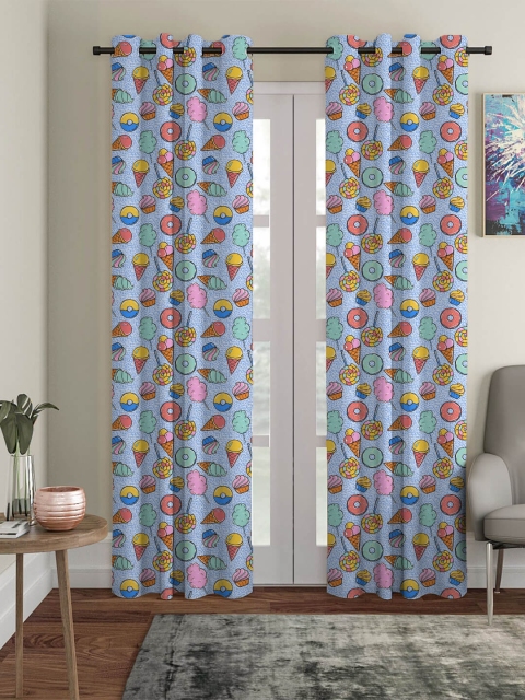 

HOUZZCODE Blue & Pink Set of 2 Black Out Long Door Curtain