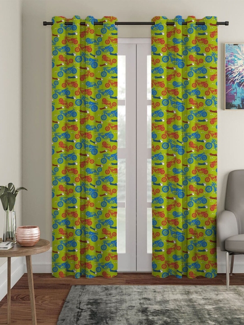 

HOUZZCODE Green & Blue Set of 2 Black Out Long Door Curtain