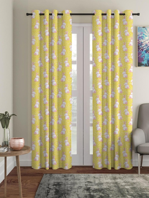 

HOUZZCODE Yellow & White Set of 2 Black Out Long Door Curtain