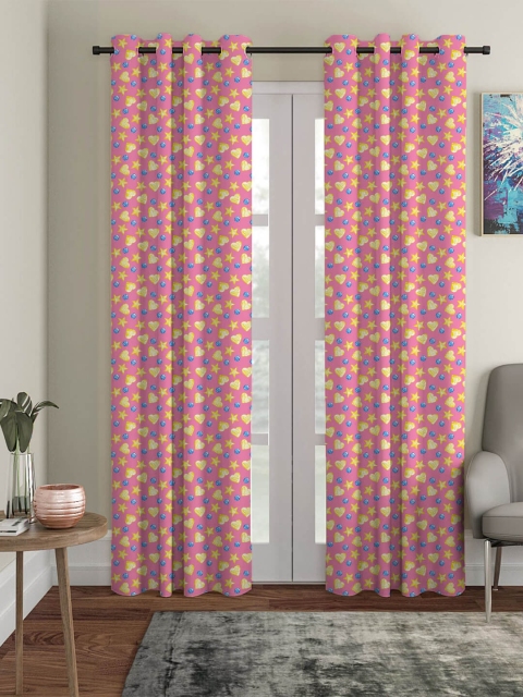 

HOUZZCODE Pink & Yellow Set of 2 Black Out Long Door Curtain