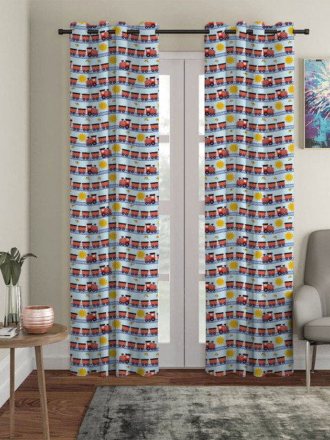 

HOUZZCODE Blue & Orange Set of 2 Black Out Long Door Curtain