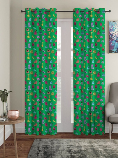 

HOUZZCODE Green & Pink Set of 2 Black Out Long Door Curtain