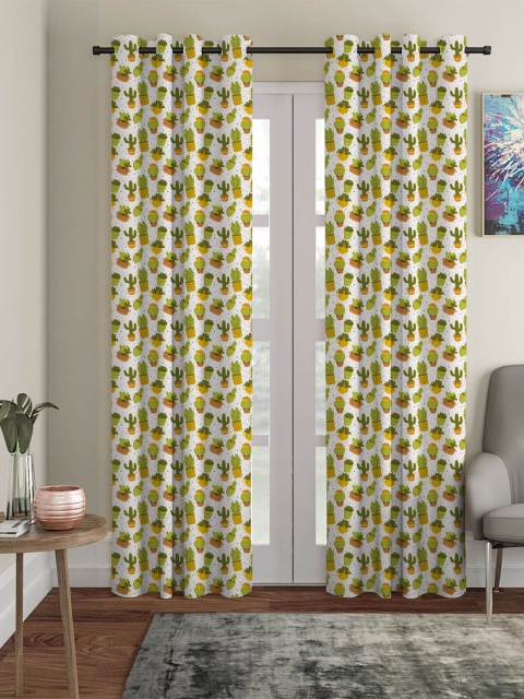 

HOUZZCODE White & Green Set of 2 Black Out Long Door Curtain