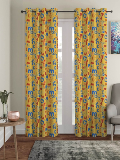 

HOUZZCODE Mustard & Blue Set of 2 Black Out Long Door Curtain