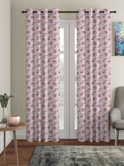 

HOUZZCODE Pink & Black Set of 2 Black Out Long Door Curtain