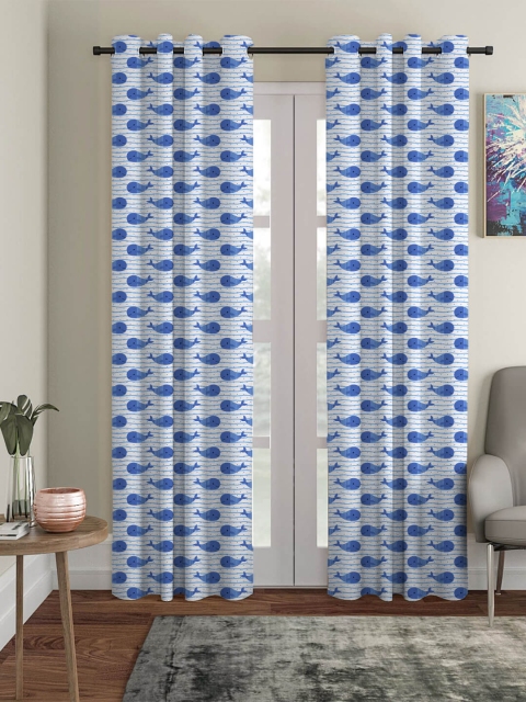 

HOUZZCODE Blue & White Set of 2 Black Out Long Door Curtain