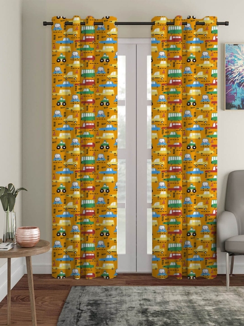 

HOUZZCODE Mustard & Blue Set of 2 Black Out Long Door Curtain