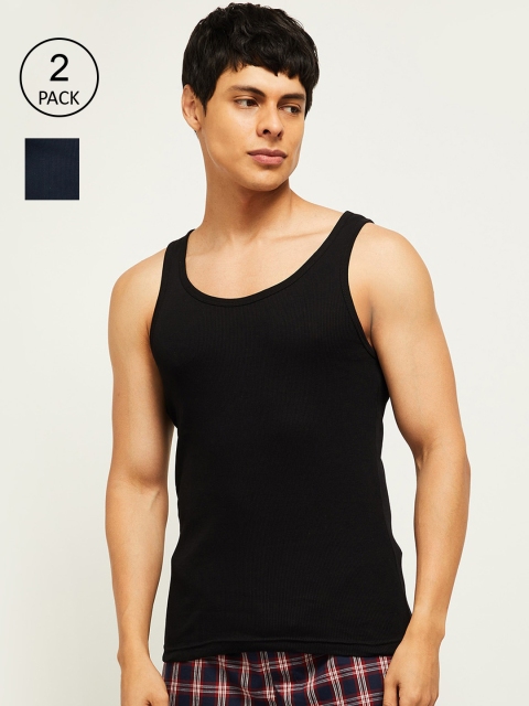 

max Men Pack Of 2 Black Solid Tank Innerwear Vests