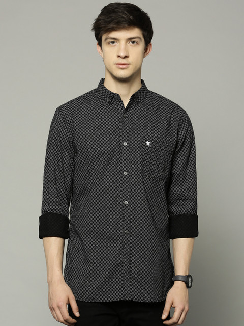 

French Connection Men Black Printed Slim Fit Casual Shirt