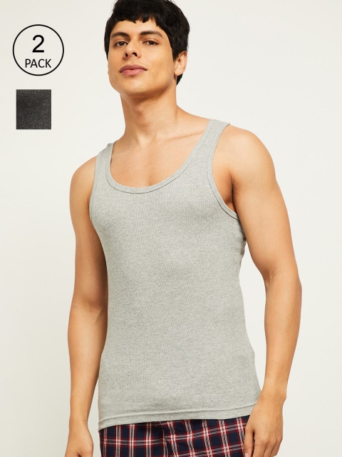 

max Men Pack Of 2 Charcoal Solid Innerwear Vests