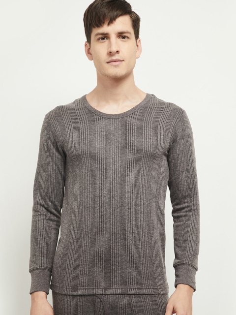 

max Men Charcoal Grey Striped Thermal Top